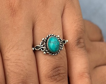 Blue Turquoise Ring, Gemstone Ring, 925 Silver Ring, Natural Turquoise, Handmade Ring, Beautiful Ring, Turquoise Jewelry, Boho Ring,Gift Her