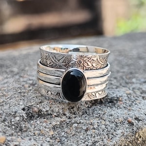 Schwarzer Onyx Ring, Spinner Ring, Handgemachter Ring, Designer Ring, 925 Silber Ring, Edelstein Ring, Meditation Ring, Bandring, Frauen Ring