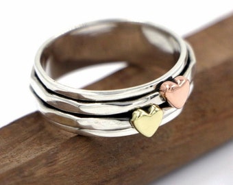 Heart Spinner Ring, Solid 925 Zilveren Ring, Handgemaakte Ring, Spin Ring, Mooie Ring, Vrouwenring, Hartvormige Ring, Angstring, Fidget Ring