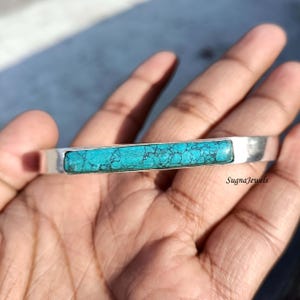 Brazalete de turquesa natural, hecho a mano, único, con piedras preciosas, de plata 925, turquesa, bohemio