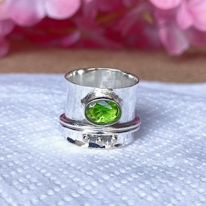 Peridot Ring, Meditation Ring, Cute Peridot Ring, Spinner Ring, 925 Sterling Ring, Band Ring, Fidget Ring, Thumb Ring, Gemstone Promise Ring