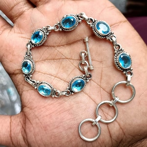 Blue Topaz Bracelet, 925 Silver Bracelet, Adjustable Bracelet, Gemstone Bracelet, Unique Style Bracelet, Women Bracelet, Blue Topaz Jewelry
