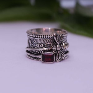 Garnet Ring, Bee Spinner Ring, Designer Ring, Beautiful Ring, Handmade Ring, Gemstone Ring, 925 Silver Ring, Boho Ring, Natural Garnet