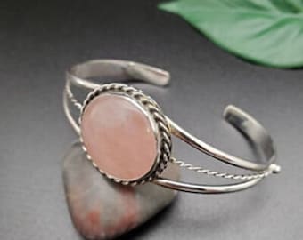 Rose Quartz Bangle, 925 Silver Bangle, Handmade Bangle, Designer Bangle, Gemstone Bangle, Boho Bangle, Dainty Bangle, Women Bangle, Gift Her