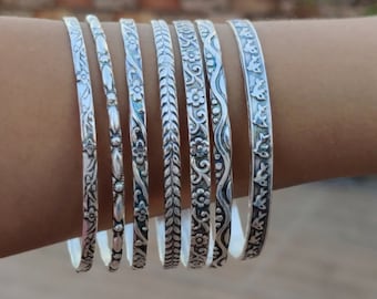 Sterling Silver Bangles, 7 Design Bangles, Stackable Bangles, 925 Silver Bangle for Her/him, Handmade Bangles for Gift on Christmas