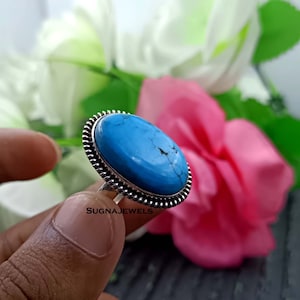 Blue Turquoise Ring, Gemstone Ring, Handmade Ring, Statement Ring, Wedding Ring, Anniversary Ring, Women Ring, 925 Silver Ring, Gift For Her
