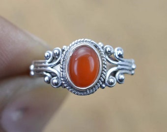 Carnelian Ring, 925 Silver Ring, Gemstone Ring, Handmade Ring, Designer Ring, Boho Ring, Dainty Ring, Women Ring, Natural Stone, Gift Her