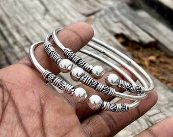 Set of 3 Solid 925 Sterling Silver Bangles for Women, Handmade