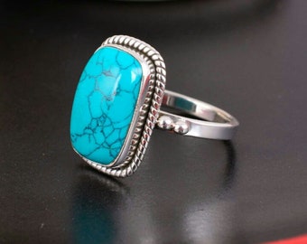 Turquoise Ring, Genuine Ring, Statement Ring, Gemstone Ring, 925 Silver Ring, Handmade Ring, Boho Ring, Dainty Ring, Women Ring, Gift Her