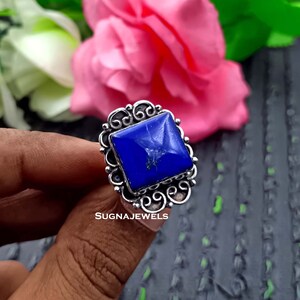 Lapis Lazuli Gemstone Ring, Handmade Ring, Designer Ring, Adjustable Ring, 925 Silver Ring, Boho Ring, Dainty Ring, Women Ring, Gift For Her