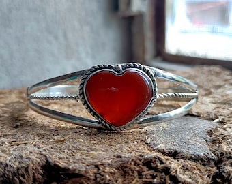 Heart Carnelian Bangle, Adjustable Bangle, Natural Carnelian, 925 Silver Bangle, Gemstone Bangle, Handmade Bangle, Lovely Bangle, Women Gift