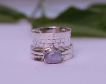 Bague pierre de lune, bague toupie, bague de créateur, bague en argent sterling 925, bague avec pierres précieuses, bague faite main, belle bague, bague femme, lui offrir un cadeau