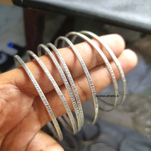 925 Sterling Silver Bangles, 7 Set Bangles, Stackable Bangles, Silver Bangle for Her/him, Handmade Bangles for Gift on Christmas, Wife Gift