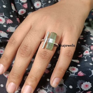 Stylish Aquamarine Gemstone Pencil Ring, Stick Ring, Adjustable Ring, October Birthstone Ring, Silver Handmade Ring, Birthday Gift, Gift Her