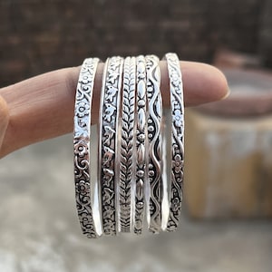 Sterling Silver Bangles, 6 Design Bangles, Stackable Bangles, 925 Silver Bangle for Her/him, Handmade Bangles for Gift on Christmas