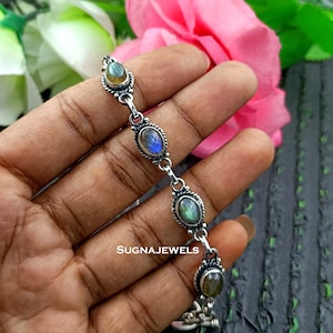 Labradorite Bracelet, Women Bracelet, Gift For Christmas, Wedding Bracelet, 925 Silver Bracelet, Gemstone Bracelet, Handmade Bracelet