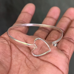 Love Heart Bangle, Beautiful Heart Bangle, 925 Sterling Silver Bangle, Heart Silver Bangle, Handmade Bangle, Women Love Bangle, Boho Bangle
