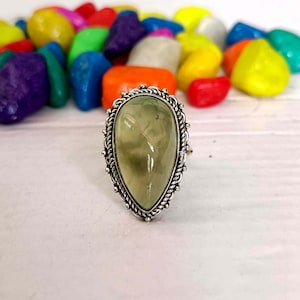 Prehnite Ring, 925 Silver Ring, Women Ring, Natural Prehnite, Handmade Ring, Designer Ring, Prehnite Jewelry, Gemstone Ring, Promise Ring