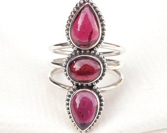 Garnet Gemstone Ring, 925 Silver Ring, Handmade Ring, Designer Ring, Lovely Ring, Three Stone Ring, Boho Ring, Beautiful Ring, Women Ring
