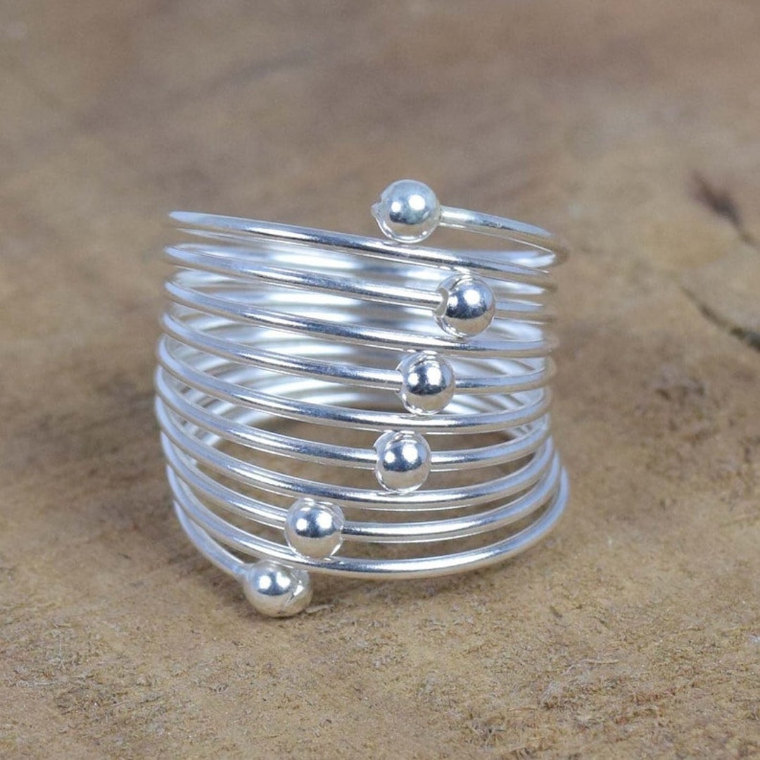 Multi Band Silver Ball Ring 925 Silver Handmade Ring Jewelry Spiral ...