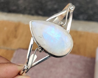 Moonstone Gemstone Bangle, 925 Silver Bangle, Handmade Bangle, Boho Bangle, Dainty Bangle, Designer Bangle, Women Bangle, Natural Moonstone