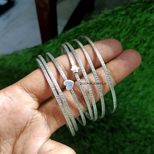 Silver Bangles, 7 Set Of Bangles, Set Of Bangles, Silver Bangle, 925 Silver Sterling Bangle, Flower Bangle, Women Bangles, Set Of Bangle