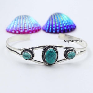 Turquoise Bangle, 925 Silver Bangle, Gemstone Bangle, Handmade Bangle, Designer Bangle, Adjustable Bangle, Women Bangle, Statement Bangle