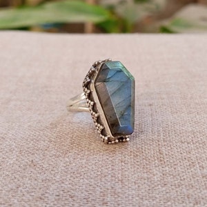 Labradorite Gemstone Ring, Coffin Ring, Designer Ring, Handmade Ring, 925 Silver Ring, Boho Ring, Beautiful Ring, Women Ring, Gift For Her