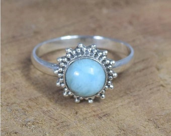 Larimar Gemstone Ring, Boho Ring, Dainty Ring, Women Ring, Handmade Ring, 925 Silver Ring, Statement Ring, Natural Larimar, Gift For Women