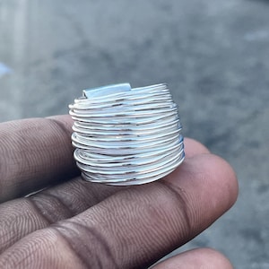 Handmade Wraparound Silver Wire Ring Sterling Silver Ring Statement Ring Silver Wide Wrap Ring Multi Layer Silver Wire Ring Handmade Jewelry