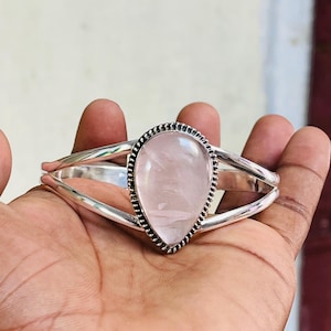 Natural Rose Quartz, Dainty Bangle, 925 Silver Bangle, Adjustable Bangle, Gemstone Bangle, Women Bangle, Rose Quartz Bangle, Gift For Women
