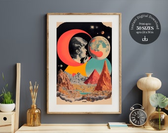 Love in Cosmic Space Vintage Retro Collage Trippy Wall Art | Instant Download - Print Home Decor