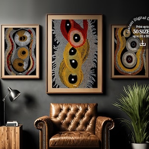 Aboriginal Art Originals, Set Of 3, Indigenous Australian Ethnic Tribal Wall Art, Terracotta Modern Housewarming Decor Instant Download
