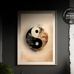 Yin Yang Abstract Symbol Boho Printable Wall Decor | 70s Taoism Spiritual Zen Art Print | Instant Download - Home Decor