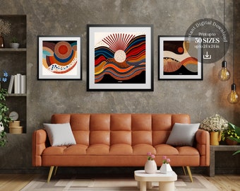 Indigenous Australian Art Trio: Authentic Aboriginal Printable Decor, Cultural Home & Office Wall Art, Unique Terracotta Modern Gift Idea