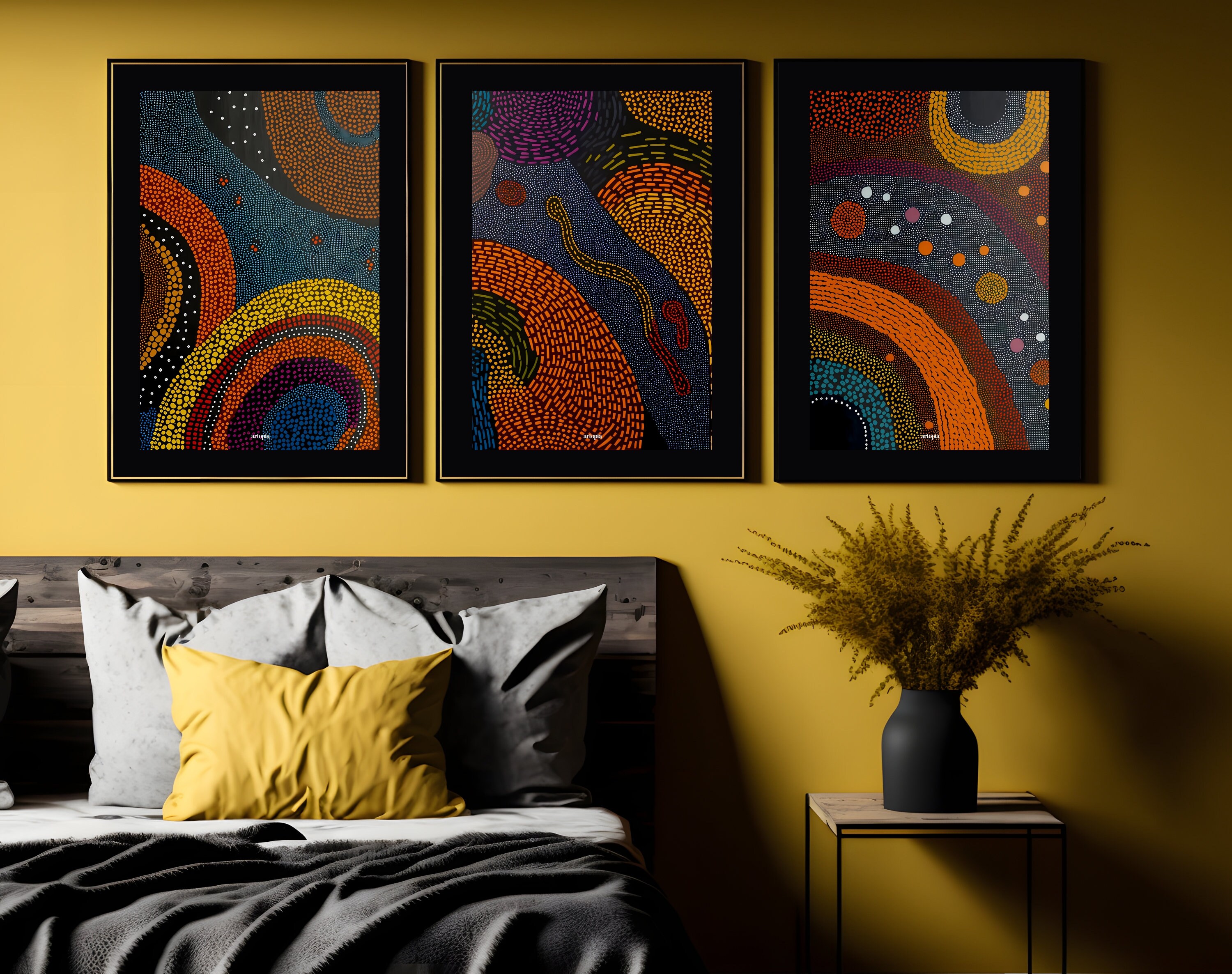 Aboriginal Art Originals, Set of 3, Indigenous Australian Ethnic Tribal