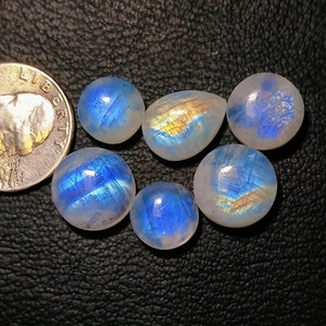 6Pcs Moonstone Gemstone Cabochons, Natural Rainbow Moonstone Cabochon Wholesale Lot, Wire Wrapping, Mix Shape round{12 to15mm}Pear{12x16 mm}