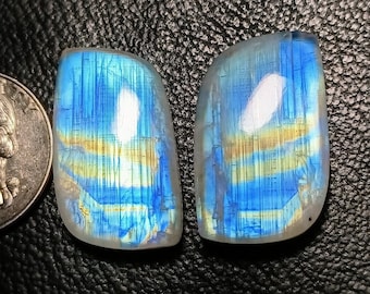 Fancy Shape Rainbow Moonstone Pair - Moonstone Gemstone Pair - Blue Moonstone Pair - Pair Best For Earring Jewelry. 69 Ct