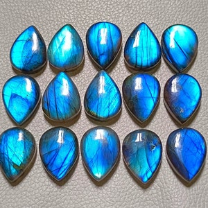TOP NATURAL Blue Labradorite Pear Calibrated Lot Size 6X8 TO 20x30 mm Both Side High Hand Polished Cabochon For Rings And Jewelry..