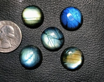 5pcs 16 mm Mind Blowing AAA Labradorite Round Shape Cabochon,, flat back, Cab making all jewelry.