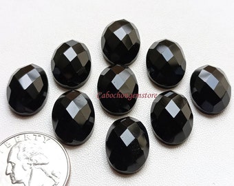 One Side Faceted Black Obsidian Oval, Natural Checker Cut Obsidian, Oval Shape Obsidian Loose Gemstone Back Flat Obsidian Making All Jewelry