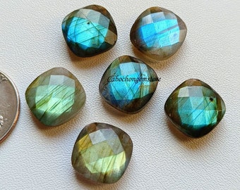 12 Mm. 6(pcs) Labradorite Cushion Shape Both Side Faceted Checker Cut Briolette Gemstone, Labradorite Briolette, Loose Faceted  Gemstone.