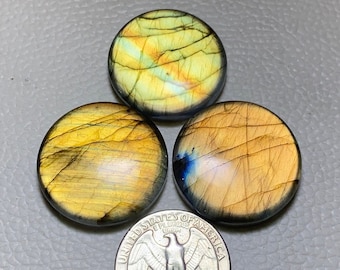 28MM~ Gold flashy Wholesale Round Labradorite Cabochon Flat back- Natural Labradorite Cabochon /Round Shapes for Jewelry Making