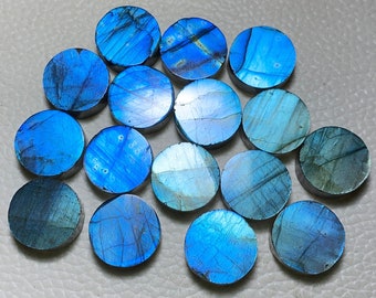 Both Side Flat Full Blue Fire Labradorite Cabochon Round Shape Smooth Polish Loose Labradorite Gemstone AAA+++ Labradorite For Jewelry..