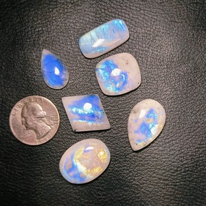100% Natural Rainbow Moonstone Mix Shape Free Size Cabochon With Black Tourmaline At WHOLESALE Price Loose Gemstone LOT Use For Her.