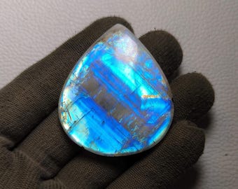Gorgeous !!! Very Rare blue  Rainbow Moonstone Heart Shape Cabochon Size -48x42x9 MM. Very High Quality Loose Gemstone Use For Jewelry.!!