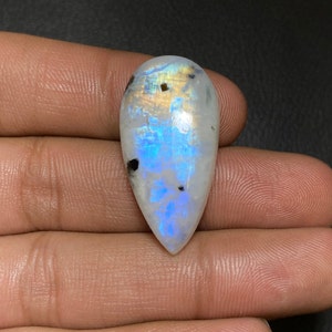Top Rare Blue Fire White Rainbow Moonstone Cabochon Hand Made Loose Gemstone Size - 33x17x6 Mm. Pear Shape Best For Making All Jewelry.