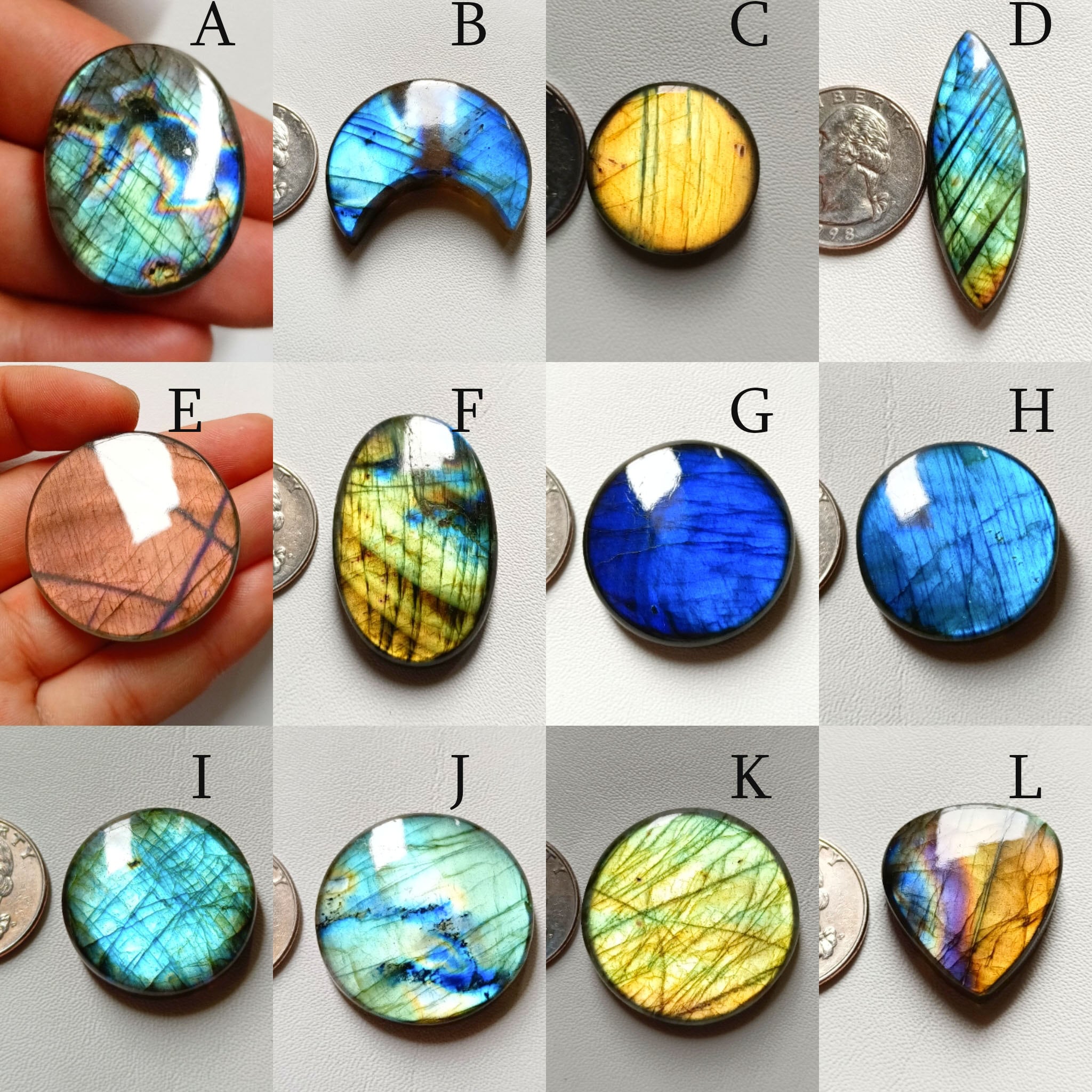 素晴らしい - マルチな派手なラブラドライト カボション、ハンドメイド