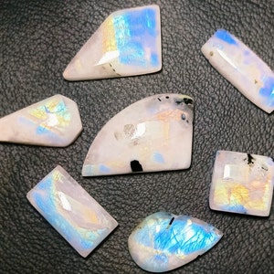 7Pcs Moonstone Gemstone Cabochons, Natural Rainbow Moonstone Cabochon Wholesale Lot, Wire Wrapping, Mix Shape Cabs