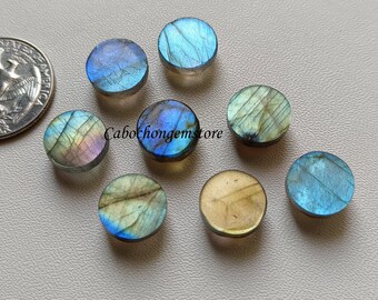 Labradorite piatta su entrambi i lati di forma rotonda ~ Labradorite multifuoco rotonda, labradorite piatta, dimensione della pietra preziosa sciolta da -5 a 30 mm. Fare gioielli.